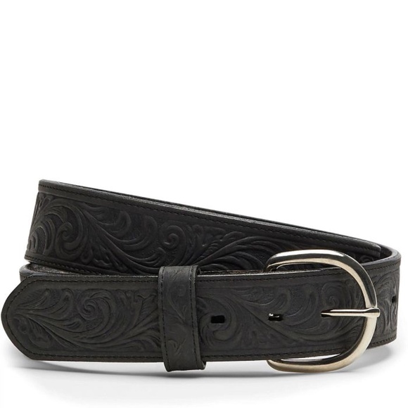 NWT Black Tooled Leather Justin Belt Size 32 - Made In USA / American Made - Picture 1 of 9